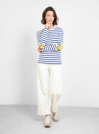 Smilie Patch Stripe Long Sleeve Tee Blue & Ecru by Kapital | Couverture & The Garbstore