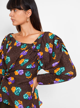 Cassie Silk Blouse Flower Print Brown by Rejina Pyo by Couverture & The Garbstore