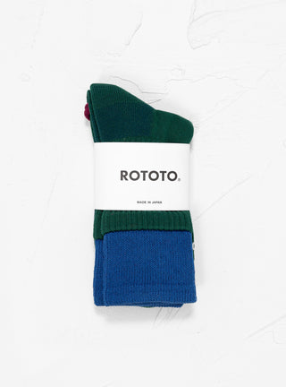 Organic Cotton Double Layer Crew Socks Blue & Green by ROTOTO | Couverture & The Garbstore