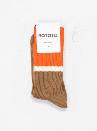 Bicolour Ribbed Crew Socks Orange & Brown by ROTOTO | Couverture & The Garbstore