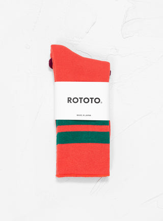 Fine Pile Striped Crew Socks Poppy Red & Green by ROTOTO | Couverture & The Garbstore