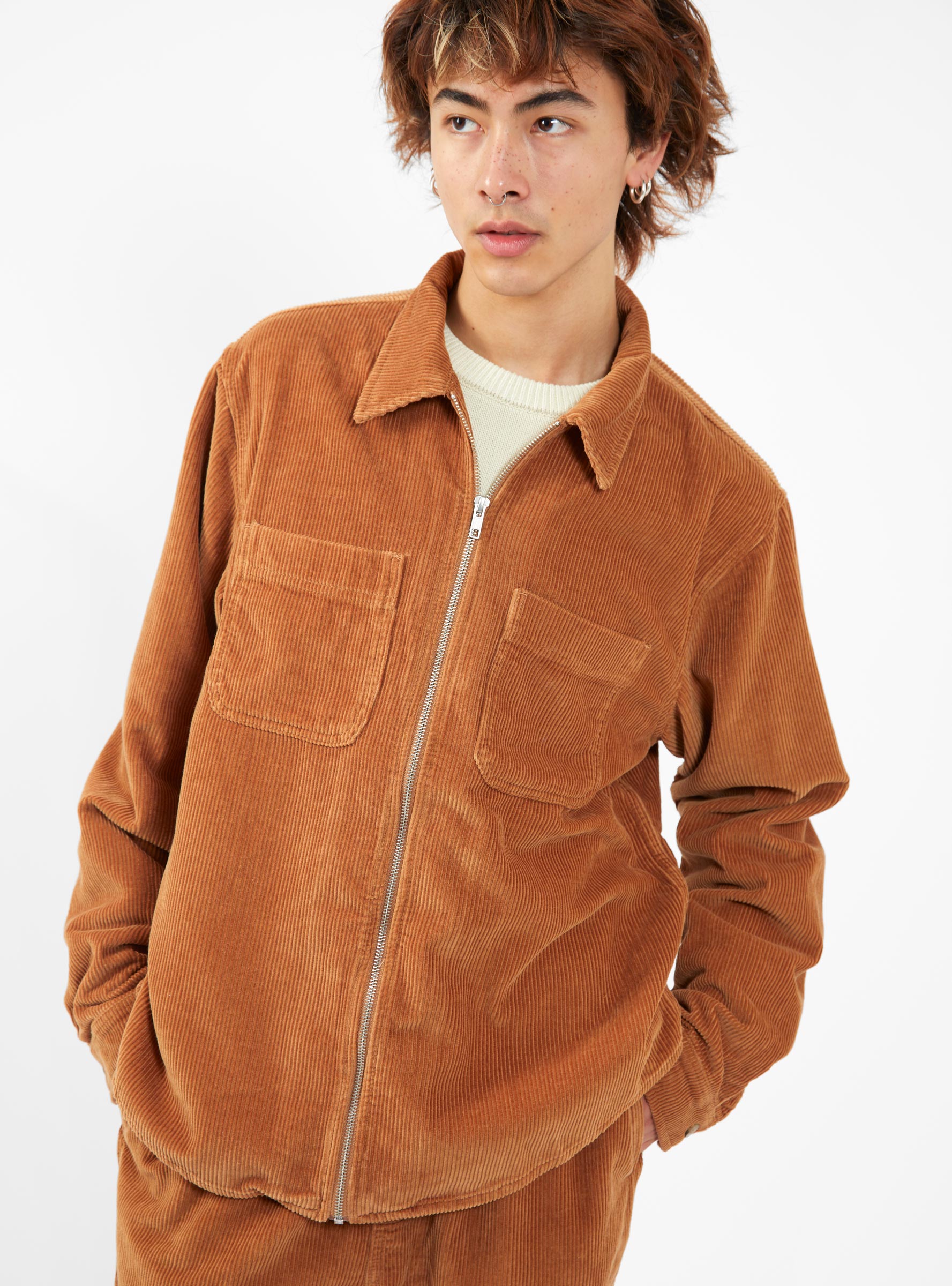 Wide Wale Cord Zip Shirt Copper