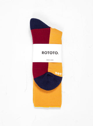 Hybrid Pile Crew Socks Yellow, Burgundy & Navy by ROTOTO | Couverture & The Garbstore