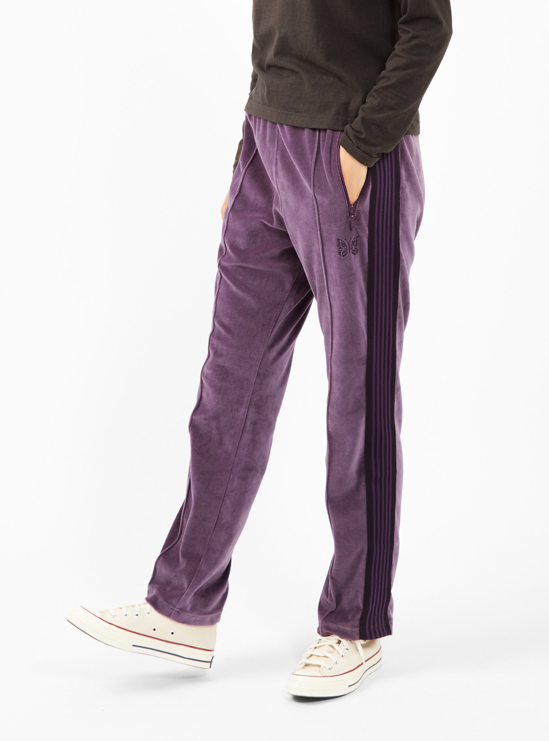 Narrow Velour Track Pants Purple