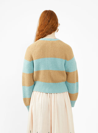 Foxtail Cardigan Sand & Light Blue Stripe by YMC by Couverture & The Garbstore