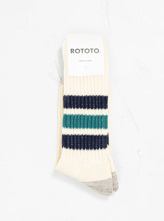 Coarse Ribbed Oldschool Socks Ecru, Navy & Green by ROTOTO | Couverture & The Garbstore