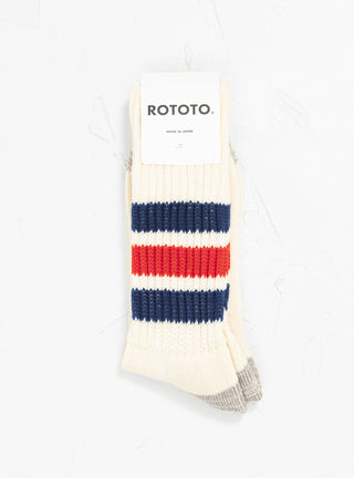 Coarse Ribbed Oldschool Socks Ecru, Navy & Red by ROTOTO | Couverture & The Garbstore