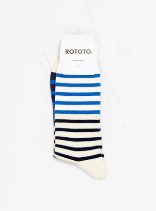 Multi Marine Stripe Socks White & Blue by ROTOTO | Couverture & The Garbstore