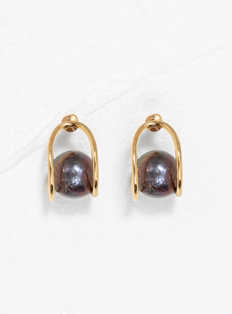 Pearl Swerve Earrings - Gold Black Pearl - Lady Grey
