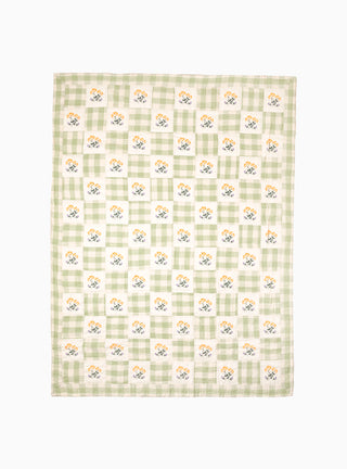 Leinikki Gingham Embroidered Quilt Pistachio Green by Projektityyny | Couverture & The Garbstore