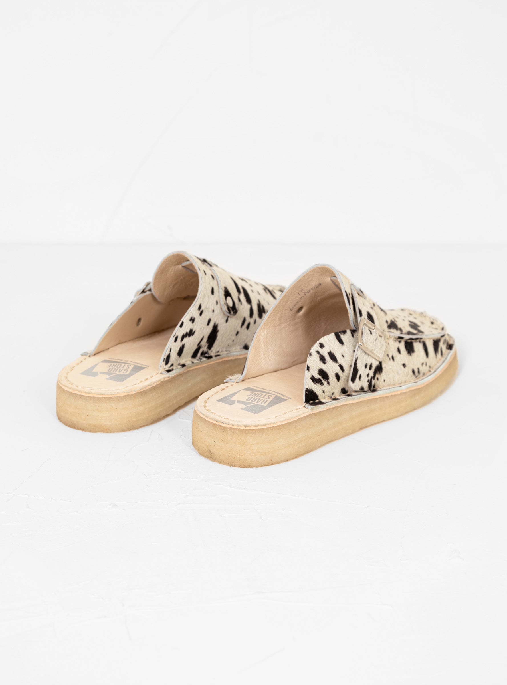 Side Seam Mules White Cow Print