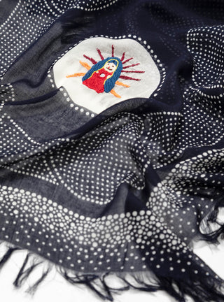 Rayon Dot Fringe Stole Navy by Kapital by Couverture & The Garbstore