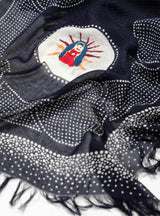 Maria Embroidered Fringe Stole Navy by Kapital | Couverture & The Garbstore