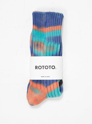 Chunky Ribbed Tie Dye Crew Socks Blue, Orange & Turquoise by ROTOTO | Couverture & The Garbstore