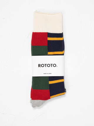 Rugger Pattern Crew Socks Red, Green & Grey by ROTOTO | Couverture & The Garbstore