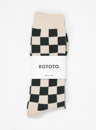 Checkerboard Crew Socks Ivory & Dark Green by ROTOTO | Couverture & The Garbstore