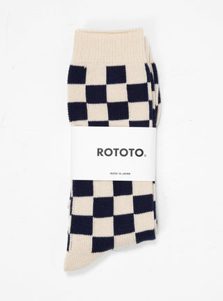 Checkerboard Crew Socks Ivory & Navy by ROTOTO | Couverture & The Garbstore