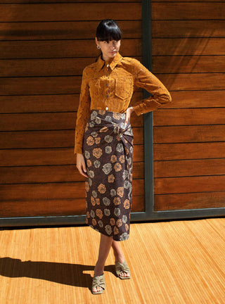 Iris Skirt Flower Mocha Brown by Rejina Pyo | Couverture & The Garbstore