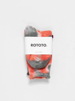 Tie Dye Pile Crew Socks Grey & Red by ROTOTO by Couverture & The Garbstore