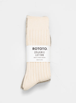 Organic Daily Rib Crew Socks 3 Pack Ecru & Grey by ROTOTO | Couverture & The Garbstore
