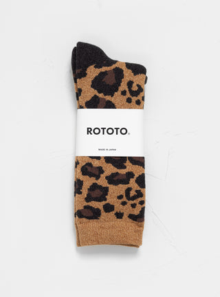 Pile Leopard Crew Socks Dark Beige by ROTOTO by Couverture & The Garbstore