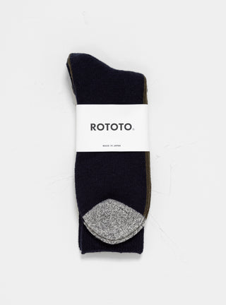 Woolen Half & Half Socks Navy & Olive by ROTOTO by Couverture & The Garbstore