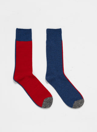 Woolen Half & Half Socks Blue & Red by ROTOTO | Couverture & The Garbstore