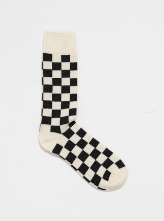 Checker Recycled Wool Crew Socks Ivory & Charcoal by ROTOTO | Couverture & The Garbstore