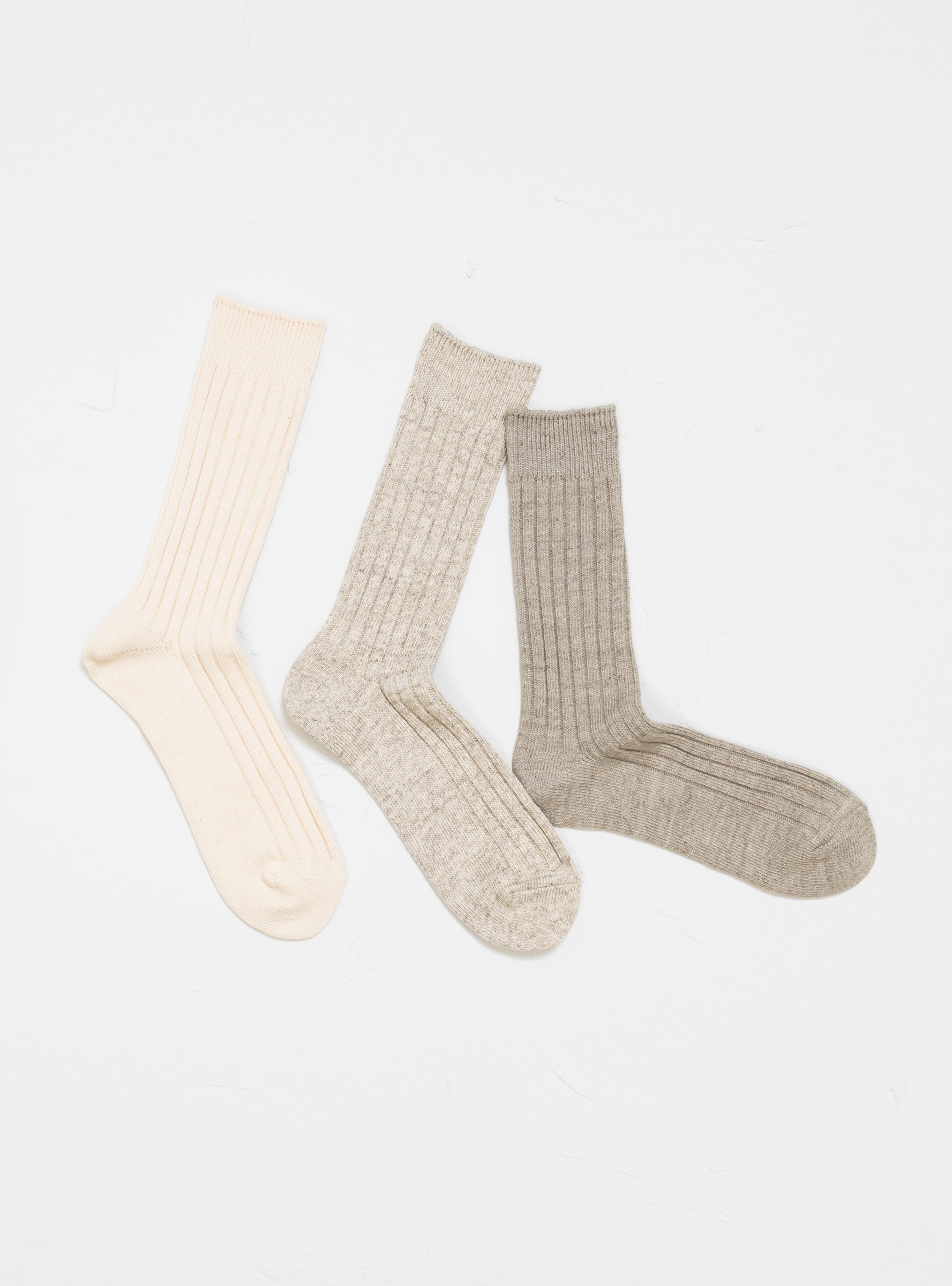 Organic Daily Rib Crew Socks 3 Pack Ecru & Grey by ROTOTO | Couverture ...