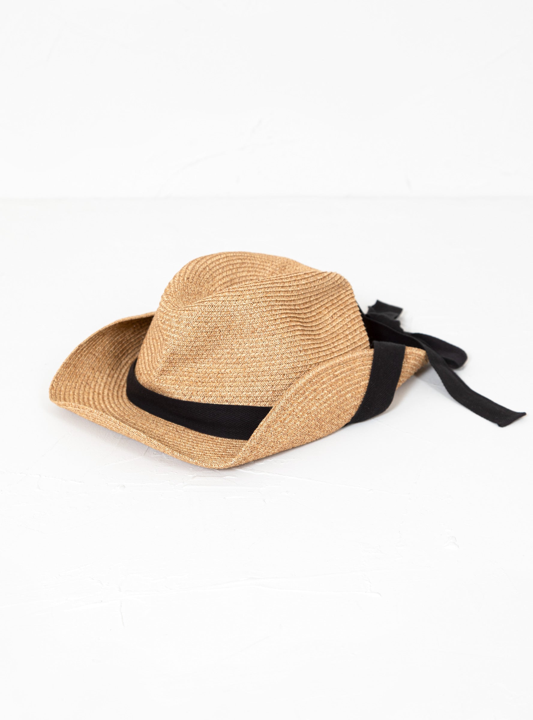 Boxed Hat 7cm Brim Garden Ribbon Light Brown, Grey & Navy