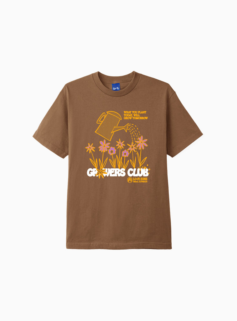 Growers Club T-shirt Washed Wood Brown by Lo-Fi | Couverture & The Garbstore