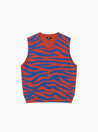 Tiger Printed Sweater Vest Red & Blue by Stüssy | Couverture & The Garbstore